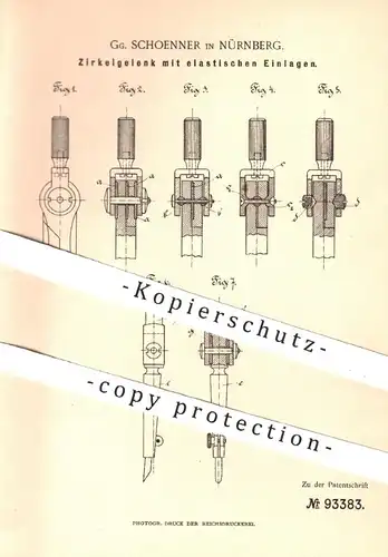 original Patent - Gg. Schoenner , Nürnberg , 1896 , Zirkelgelenk mit elastischen Einlagen | Zirkel , Bauzeichner !!!