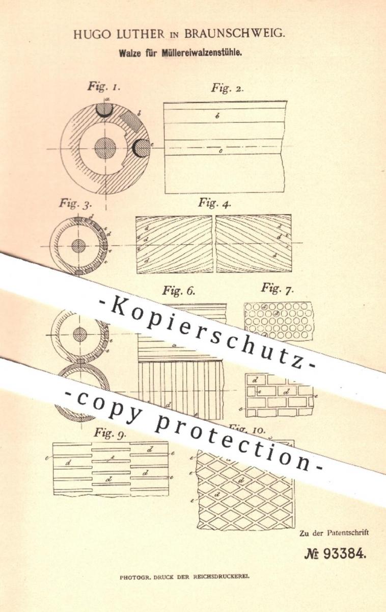 original Patent - Hugo Luther , Braunschweig , 1896 , Walze für ...