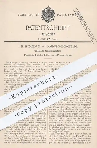 original Patent - J. H. Homeister , Hamburg / Borgfelde , 1896 , Gefesselte Kreisflugmaschine | Flugmaschine , Flieger !