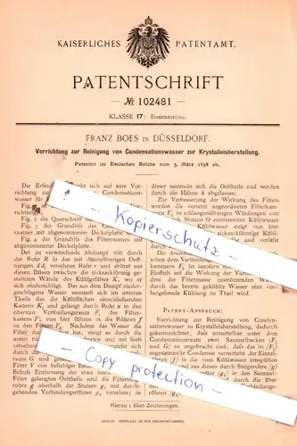original Patent - Franz Boes in Düsseldorf , 1898 , Eisbereitung !!!