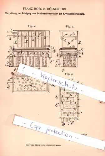 original Patent - Franz Boes in Düsseldorf , 1898 , Eisbereitung !!!