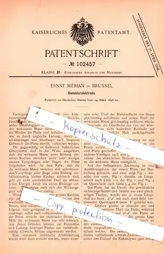 original Patent - Ernst Mèrian in Brüssel , 1898 , Sammlerelektrode !!!