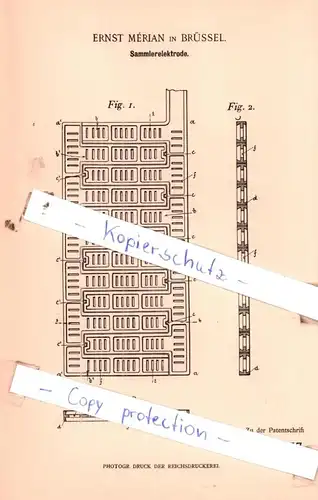 original Patent - Ernst Mèrian in Brüssel , 1898 , Sammlerelektrode !!!