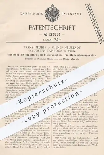 original Patent - Franz Neuber , Wiener Neustadt / Joseph Tambour , Wien , 1899 , Sicherung für Stollenabzugs- Gewehre