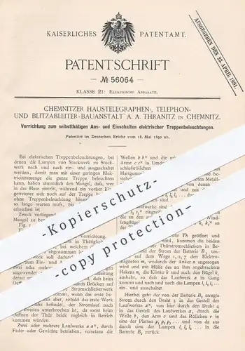 original Patent - Haustelegraphen-, Telefon- u. Blitzableiter Bauanstalt A. A. Thranitz , Chemnitz 1890 , Lampen , Licht
