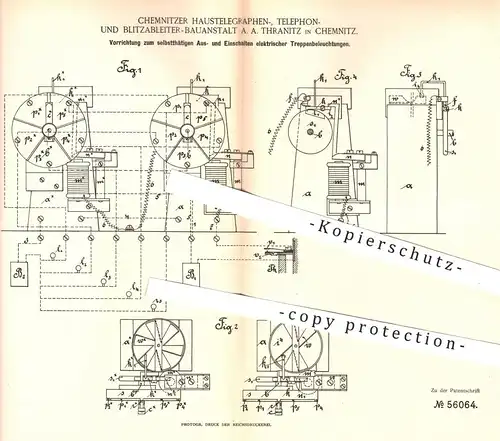 original Patent - Haustelegraphen-, Telefon- u. Blitzableiter Bauanstalt A. A. Thranitz , Chemnitz 1890 , Lampen , Licht