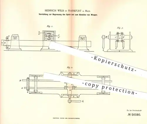 original Patent - Heinrich Welb , Frankfurt / Main , 1890 , Feststellen von Waagen | Waage , Waagebalken , Wiegen !!