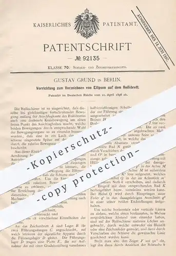 original Patent - Gustav Grund , Berlin , 1896 , Verzeichnen von Ellipsen auf dem Reißbrett | Zeichnen , Bauzeichner !!!