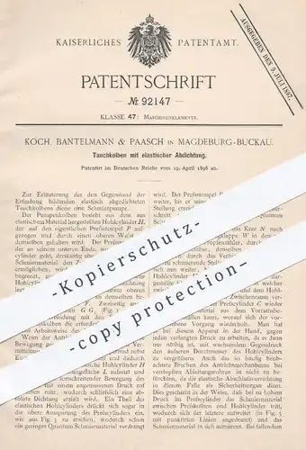 original Patent - Koch , Bantelmann & Paasch , Magdeburg Buckau , 1896 , Tauchkolben mit elastischer Dichtung | Kolben !