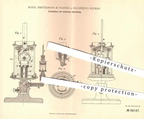 original Patent - Koch , Bantelmann & Paasch , Magdeburg Buckau , 1896 , Tauchkolben mit elastischer Dichtung | Kolben !