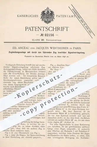 original Patent - Ed. Anceau , Jaques Wertheimer , Paris , 1896 , Zugdeckungsanlage mit Signalverriegelung | Eisenbahnen