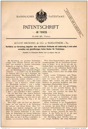 Original Patentschrift - A. Reuschel & Co in Schlotheim i. Th., 1892 , Herstellung doppelter Schläuche , Weberei , Weber