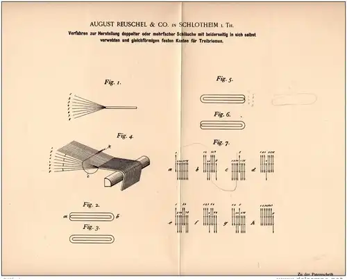 Original Patentschrift - A. Reuschel & Co in Schlotheim i. Th., 1892 , Herstellung doppelter Schläuche , Weberei , Weber