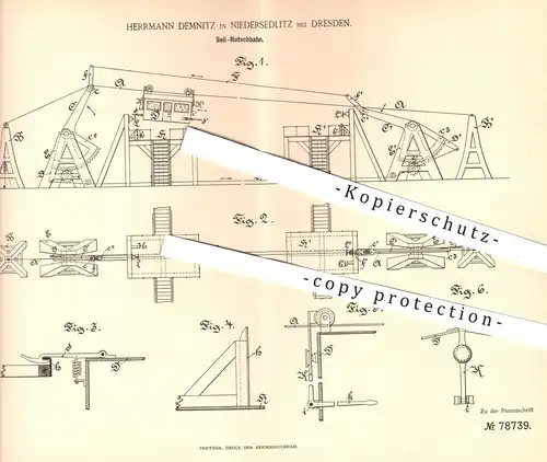 original Patent - Herrmann Demnitz , Niedersedlitz / Dresden , 1894 , Seil - Rutschbahn | Seilbahn , Sport , Bahn !!!