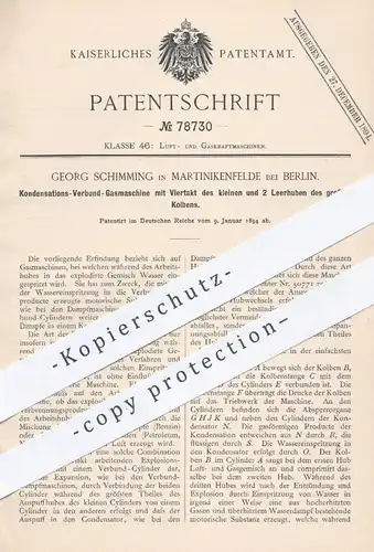original Patent - G. Schimming , Martinikenfelde Berlin 1894 , Kondensations-Verbund - Gasmaschine mit Viertakt | Motor