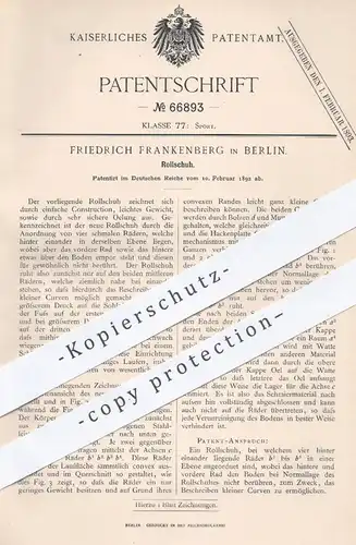 original Patent - Friedrich Frankenberg in Berlin , 1892 , Rollschuh , Rollschuhe | Schuh , Schuhe , Sport , Rollen !!!