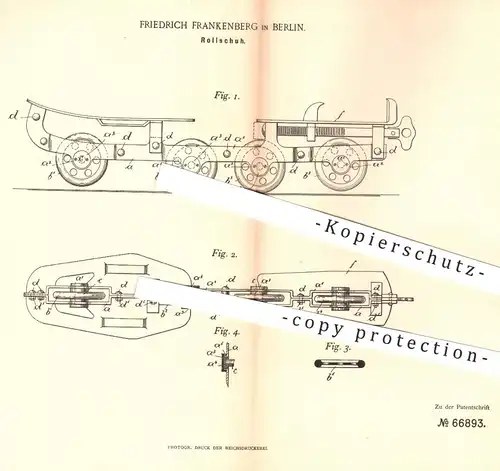 original Patent - Friedrich Frankenberg in Berlin , 1892 , Rollschuh , Rollschuhe | Schuh , Schuhe , Sport , Rollen !!!