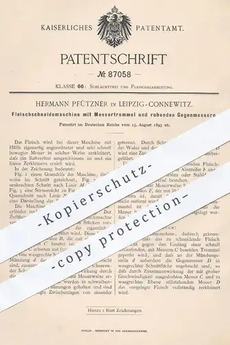 original Patent - Hermann Pfützner , Leipzig Connewitz , 1895 , Fleischschneidemaschine mit Messertrommel | Fleischer !