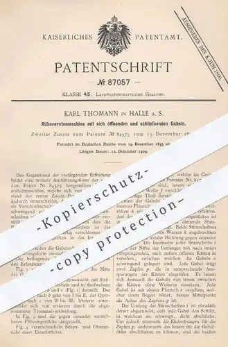 original Patent - Karl Thomann , Halle / Saale , 1895 , Rübenerntemaschine | Rüben , Erntemaschine , Landwirtschaft !!!
