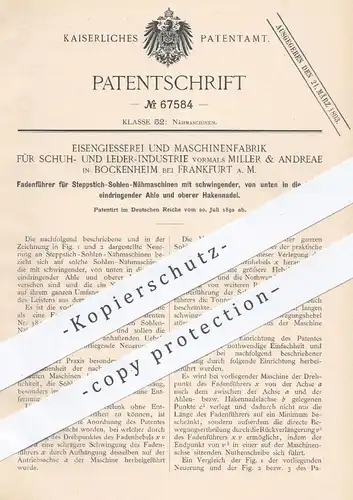 original Patent - Eisengießerei & Maschinenfabrik für Schuh u. Leder | Miller & Andreae , Bockenheim 1892 , Fadenführer