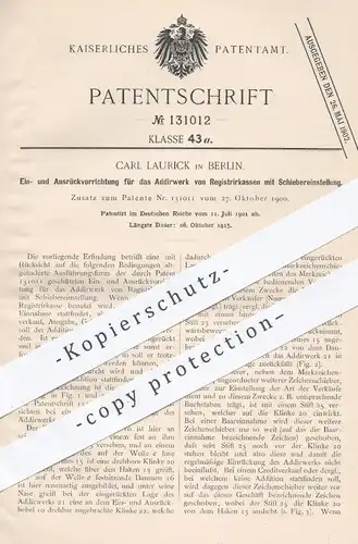 original Patent - Carl Laurick , Berlin , 1901 , Addierwerk von Registrierkassen | Kasse , Kassen , Kassensystem !!
