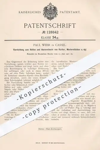 original Patent - Paul Wehr , Kassel , 1901 , Halten u. Auswechseln von Karten , Fotos , Musterstücken | Rahmen !!!