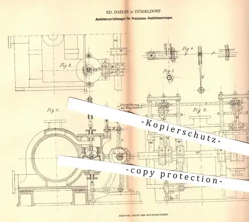 original Patent - Ed. Daelen in Düsseldorf , 1879 , Ausklinken der Präzisions- Ventilsteuerungen an Dampfmaschinen !!!