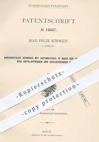 original Patent - Max Felix Schmidt in Görlitz , 1880 , Horizontales Windrad mit Flügel | Windräder , Windkraft , Wind !