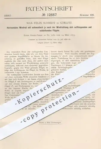 original Patent - Max Felix Schmidt in Görlitz , 1880 , Horizontales Windrad mit Flügel | Windräder , Windkraft , Wind !