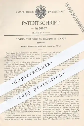 original Patent - Louis Théodore Baudau , Paris , 1886 , Backofen | Ofen , Öfen , Backen , Bäcker , Bäckerei , Herd !!!
