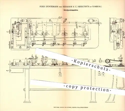 original Patent - F. Denckmann , H. F. C. Hinrichsen , Hamburg , 1878 , Reliefgraviermaschine | Gravieren von Münzen !!