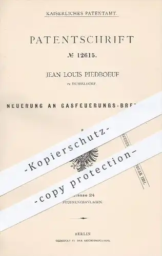 original Patent - Jean Louis Piedboeuf , Düsseldorf , 1880 , Gasfeuerungsbrenner | Brenner , Gas , Feuerung , Heizung !!