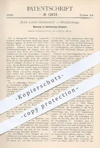 original Patent - Jean Louis Piedboeuf , Düsseldorf , 1880 , Gasfeuerungsbrenner | Brenner , Gas , Feuerung , Heizung !!