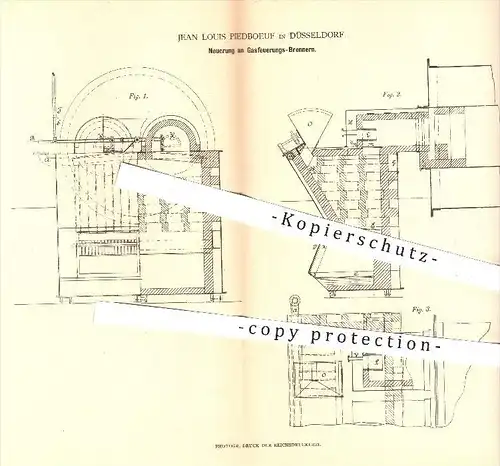 original Patent - Jean Louis Piedboeuf , Düsseldorf , 1880 , Gasfeuerungsbrenner | Brenner , Gas , Feuerung , Heizung !!