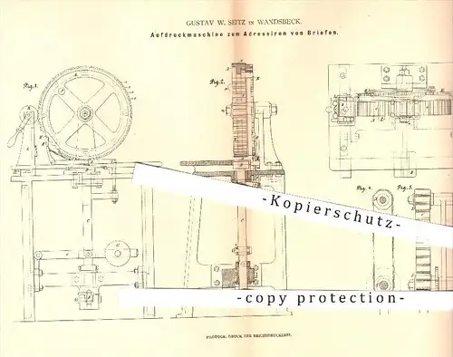 original Patent - Gustav W. Seitz in Wandsbeck , 1880 , Adressieren von Briefen | Brief , Briefe , Post , Druckerei !!!