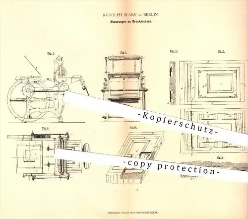 original Patent - Rudolph Slaby , Berlin , 1880 , Druckpresse , Druckpressen | Presse , Pressen , Druck , Buchdruck !!
