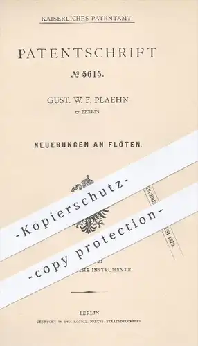 original Patent - G. W. F. Plaehn in Berlin , 1878 , Flöte , Flöten | Musikinstrumente , Musik , Blockflöte , Holzflöte