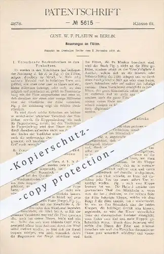 original Patent - G. W. F. Plaehn in Berlin , 1878 , Flöte , Flöten | Musikinstrumente , Musik , Blockflöte , Holzflöte