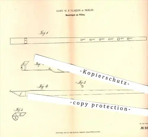 original Patent - G. W. F. Plaehn in Berlin , 1878 , Flöte , Flöten | Musikinstrumente , Musik , Blockflöte , Holzflöte