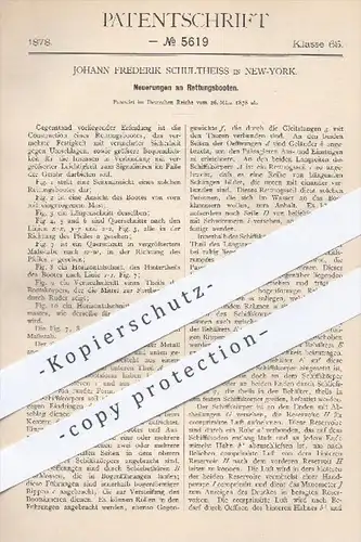 original Patent - Joh. Frederik Schultheiss , New York , 1878 , Rettungsboot , Rettungsboote | Boot , Boote , Schiffe !!