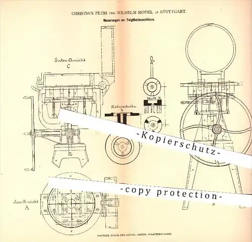 original Patent - Ch. Petri , W. Model , Stuttgart , 1878 , Teigteilmaschine | Bäcker , Brot , Backen , Teig , Bäckerei