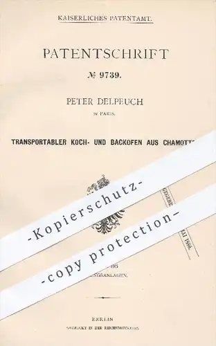 original Patent - Peter Delpeuch , Paris , 1879 , Kochofen , Backofen aus Schamotte , Schamottstein | Ofen , Öfen , Herd