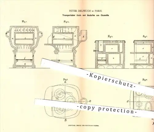 original Patent - Peter Delpeuch , Paris , 1879 , Kochofen , Backofen aus Schamotte , Schamottstein | Ofen , Öfen , Herd