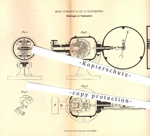 original Patent - Buss, Sombart & Co. in Magdeburg , 1879 , Tachometer | Tacho , Lokomotive , Dampfschiffe , Schiffe !!