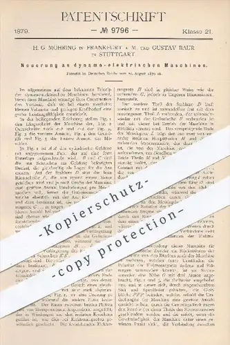 original Patent - H. G. Möhring , Frankfurt , Gustav Baur , Stuttgart , 1879 , Dynamo - Elektrische Maschinen | Elektrik