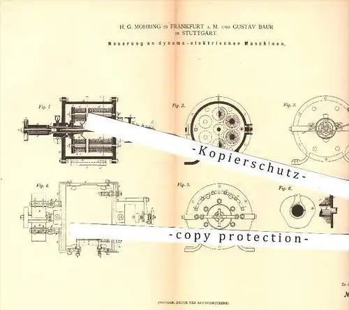 original Patent - H. G. Möhring , Frankfurt , Gustav Baur , Stuttgart , 1879 , Dynamo - Elektrische Maschinen | Elektrik