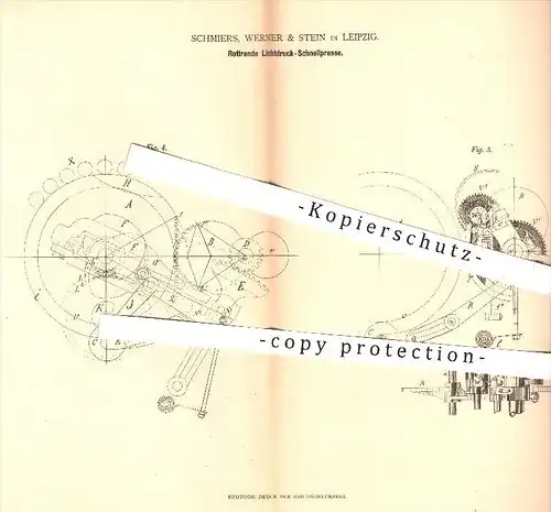 original Patent - Schmiers, Werner & Stein , Leipzig , 1880 , Rotierende Lichtdruck - Schnellpresse | Presse , Druck !!