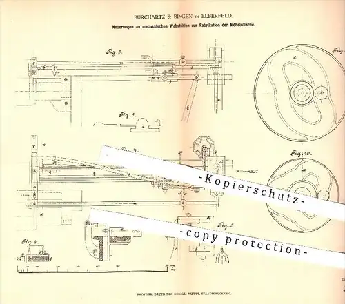 original Patent - Burchartz & Bingen , Elberfeld , 1878 , Webstühle zur Fabrikation von Möbelplüsch | Webstuhl , Möbel !