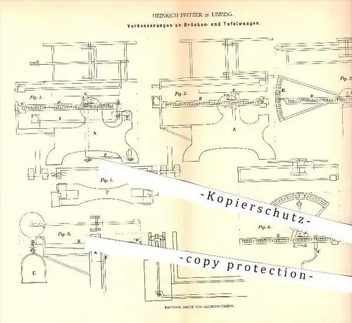 original Patent - Heinrich Pfitzer in Leipzig , 1879 , Brückenwaage , Tafelwaage | Waage , Waagen , Wiegen , Gewichte !