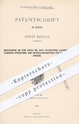 original Patent - E. Jahnle , Berlin 1879 , zusammenlegbare Operationstisch | OP Tisch , Arzt , Medizin , Krankenhaus !!
